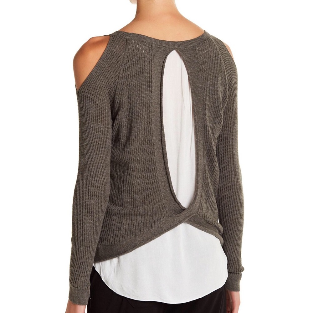 NWT Democracy Cold Shoulder Waffle Knit Sweater